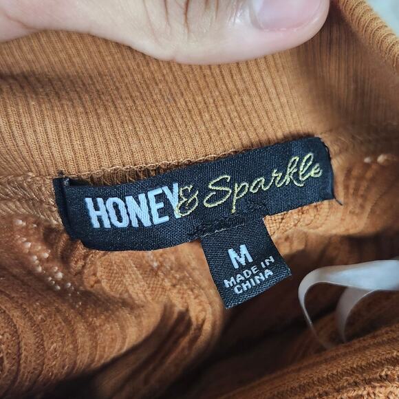 Honey & Sparkle Womens Rust Orange Ribbed Chunky Knit V-Neck Cropped Sweater M - Picture 5 of 8